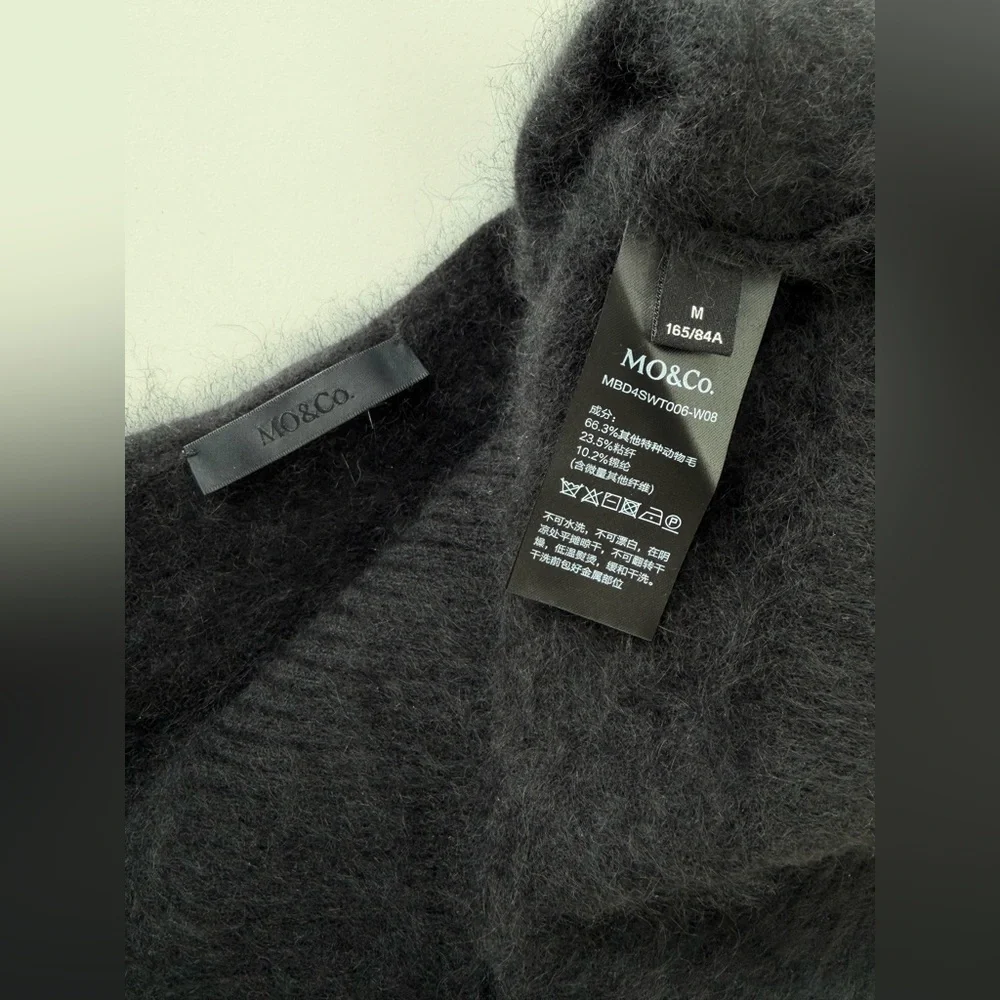 MO&Co. Wool Deep V-Neck Loose Sweater Black Minimalist Size M